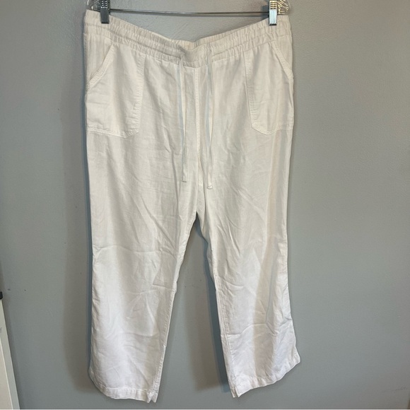 CATO Women's Solid Linen Pants Drawstring Beach White Sz L Pockets Lounge Wear - Picture 3 of 12